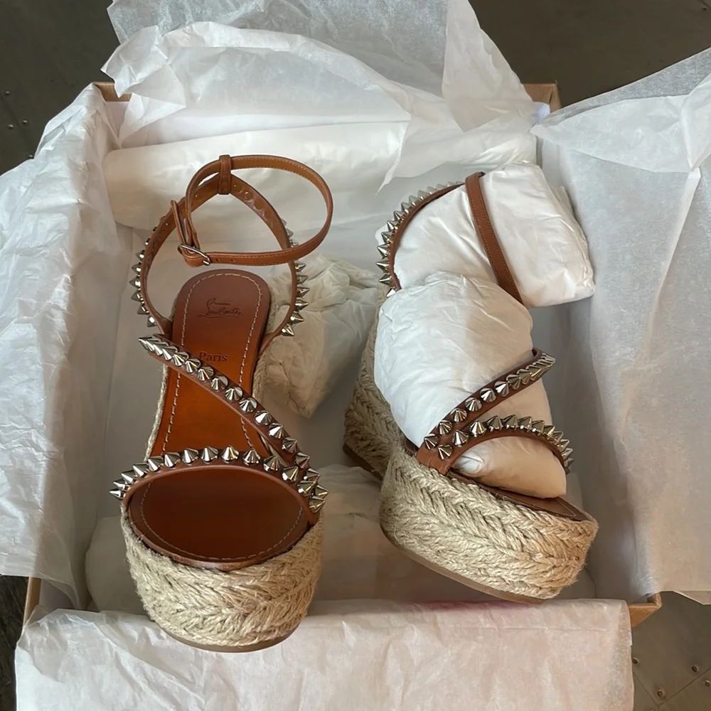 Christian Louboutin mafaldina Zeppa 120mm wedge espadrille sandal cuoio brown 39 - Picture 10 of 13